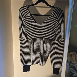 Black and White Off-the-Shoulder Striped Sweater